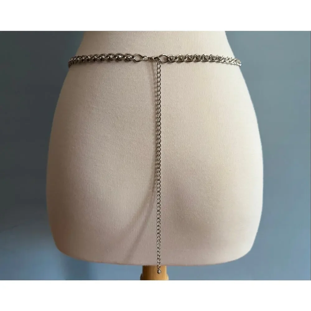 Silver Chain Belt w/Diamond Rhinestone Accents sz XS/S